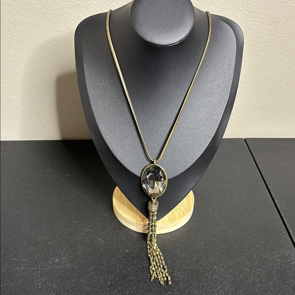 Rhinestone Tassel Smoky Brown Long Chain Necklace